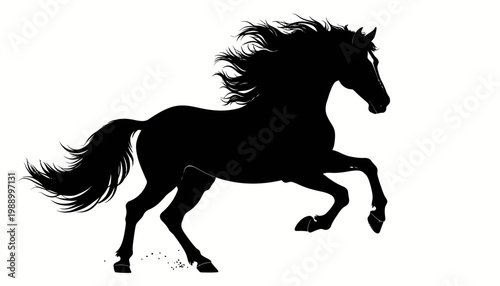Majestic Black Horse Silhouette Galloping with Flowing Mane and Tail in Dynamic Motion