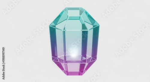 Radiant transparent geometric prism with evolving teal and magenta spectrum against a clean backdrop