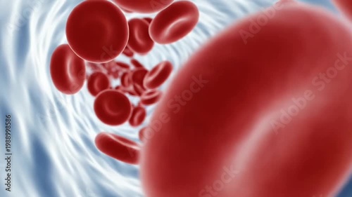 A video showcasing red blood cells flowing through a vessel in the human body