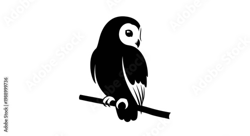 Elegant illustration of a watchful owl perched on a branch, a minimalist symbol of wisdom, knowledge, and nocturnal mystery