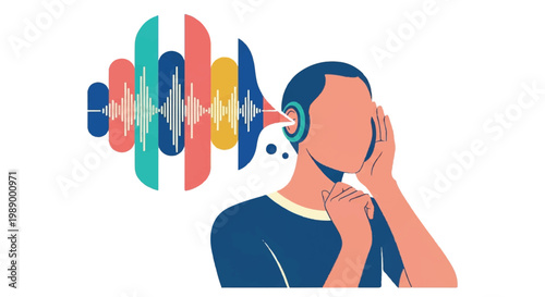 Abstract illustration of a person listening to sound waves