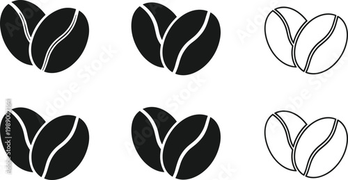 Two coffee bean icons solid and outline styles for beverage and food related designs.