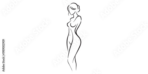 Side view female body line art.