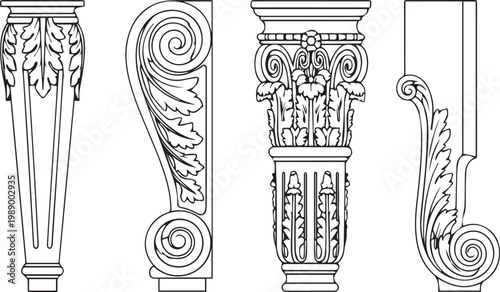 Architectural column capitals ornate design.