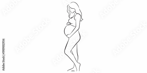 Pregnant woman line art side view.