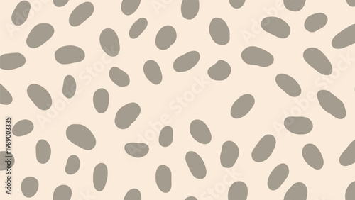 Neutral seamless pattern of organic oval shapes resembling river stones or beans in grey and beige tones on a light background.