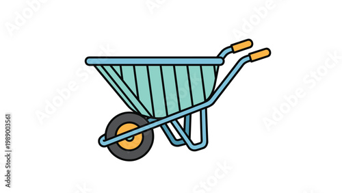 Colorful vector illustration of a garden wheelbarrow with light blue and orange details, perfect for gardening and landscaping themes.