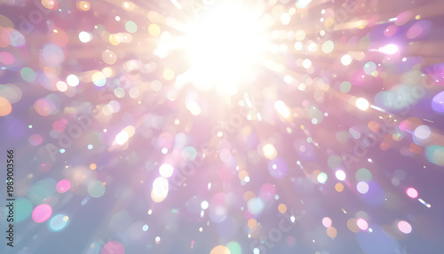 A vibrant and colorful abstract background with a bright light shining through a multitude of shimmering bokeh lights