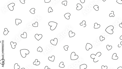 Seamless pattern of simple hand-drawn heart outlines on a white background, perfect for romantic themes, wedding decor, and cards.