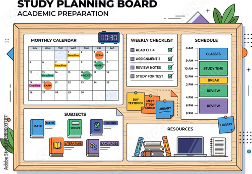 Comprehensive academic study planning dashboard for students, featuring a systematic approach to time management, subject organization, and resource allocation to enhance learning and productivity