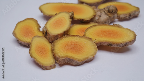 dry ginger slices on white background.ai