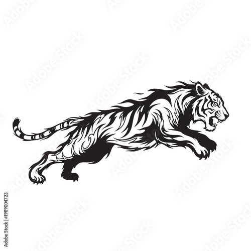 A tiger is running quickly through a natural landscape in an illustration.