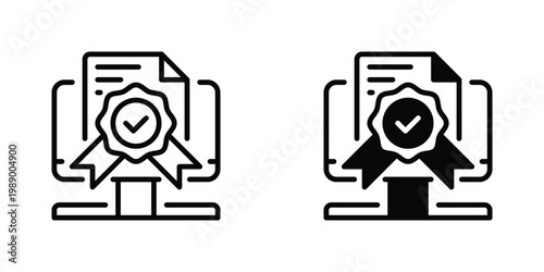 Digital Certificate Vector Line Icon for Education and Training