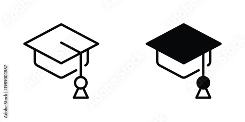 Graduation Cap Vector Line Icon for Education and Learning