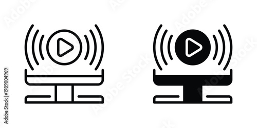 Live Stream Vector Line Icon for E-Learning and Media