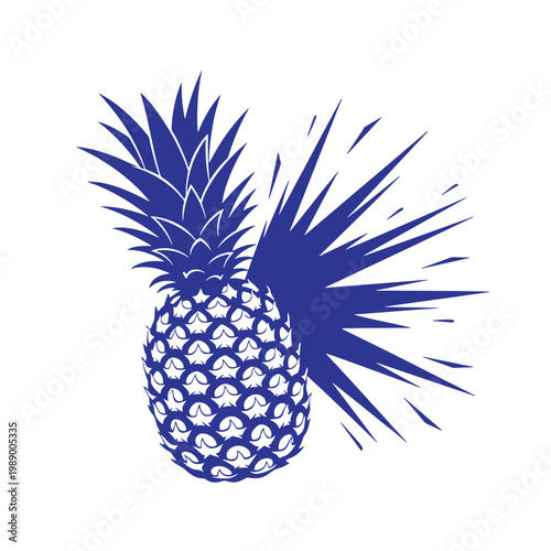 Blue pineapple silhouette on white background, stylized fruit