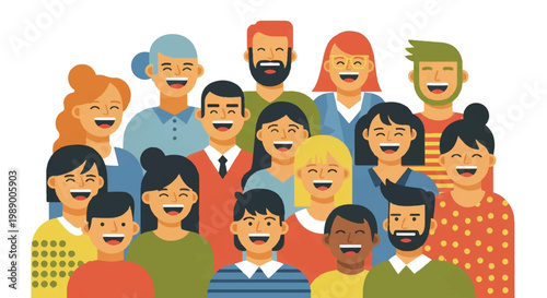 Group of smiling diverse people illustration