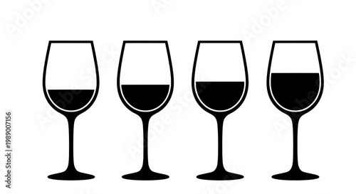 Wine glasses icon set with minimalist outlines and subtle shadows for bar, restaurant, and beverage branding designs