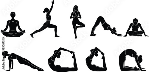 Yoga poses silhouettes collection for fitness.