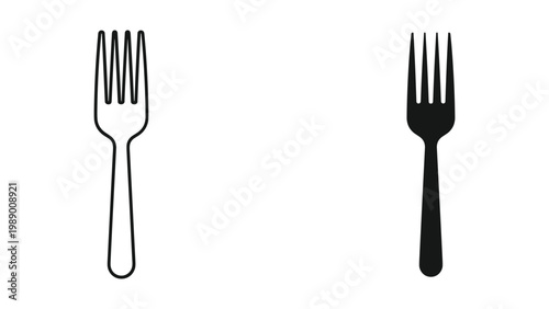Black and white fork icons isolated on white background for food and dining concepts