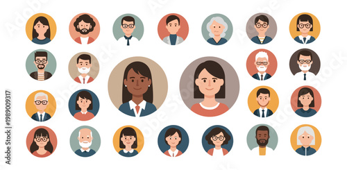 Diverse group of people portraits in colorful circles representing community.