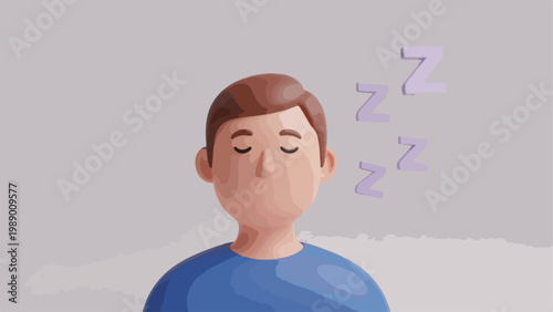 Cartoon Man Sleeping Peacefully with Zzz Symbols Around Head.