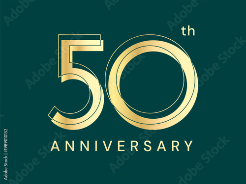 50th Anniversary luxury gold celebration with elegant lines Overlapping in numbers logo typography vector illustration design concept. Fifty Years anniversary gold template for celebration event, card