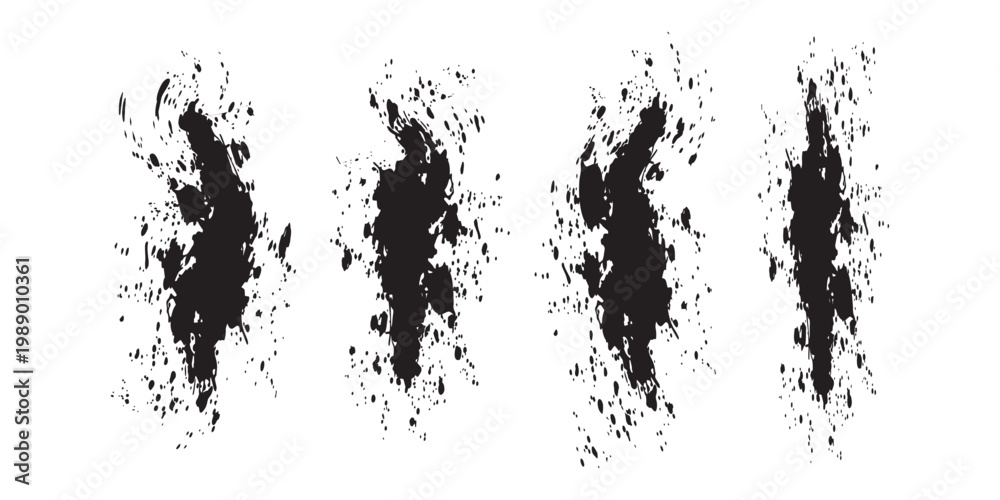 Obraz premium Set of four abstract black ink splashes and grunge brush strokes.