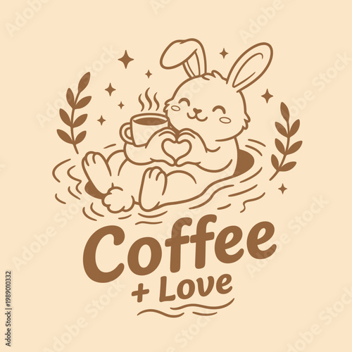 Cute Bunny Holding Coffee Cup.