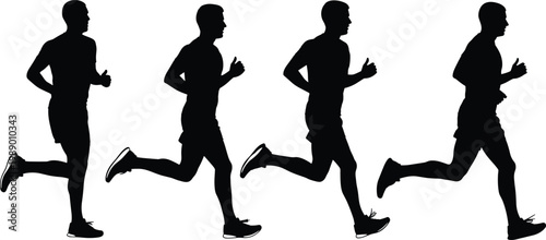 Runners in sequence on checkered background.