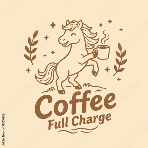 Canvas Print Horse Holding Coffee Cup High.
