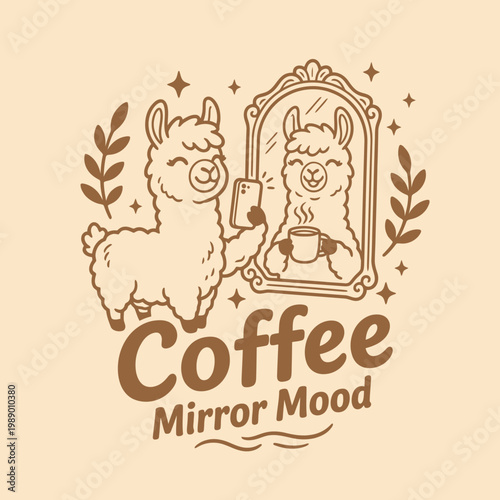 Llama Holding Coffee Cup Smiling.