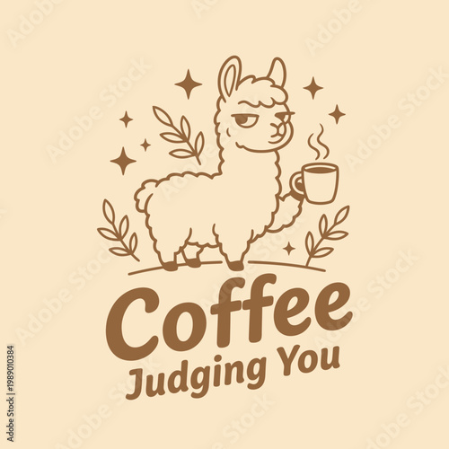 Llama Holding Coffee Mug.