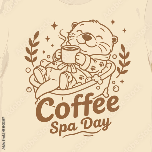 Otter holding a coffee cup.