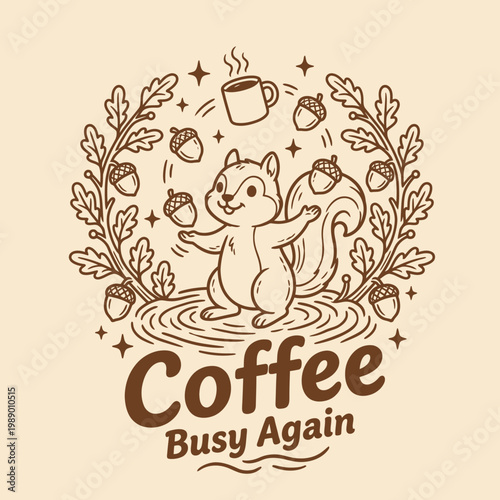 Smiling Squirrel Holding Coffee Cup.