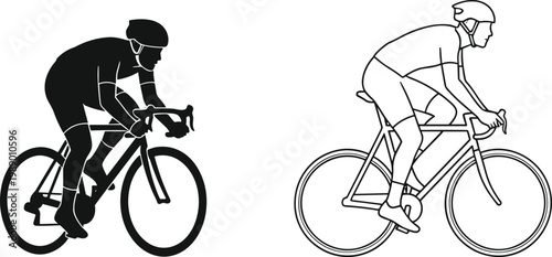 Cyclist silhouette and line art.
