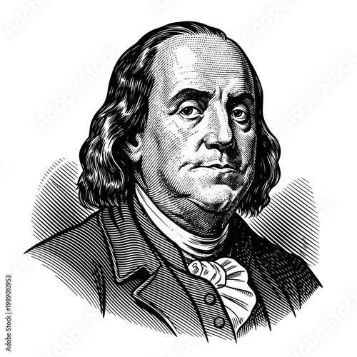 Benjamin Franklin Portrait Engraving - Founding Father Icon