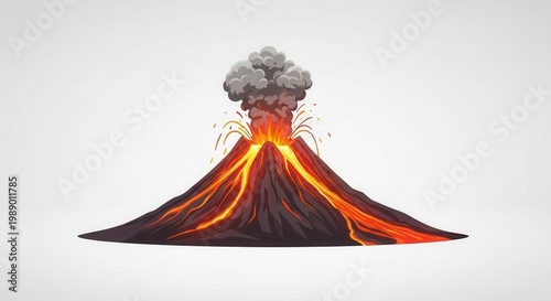 Dynamic animated volcano eruption with fiery lava flows and smoky ash cloud illustration