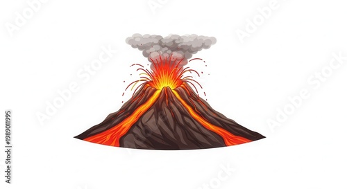 Dynamic volcanic eruption with vivid lava flows and billowing ash cloud illustration