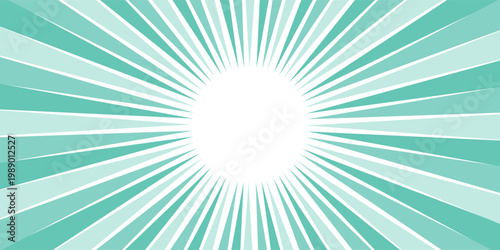 Swirl groovy starburst retro background. Radiating rays vector illustration in a vintage color palette of pale mint