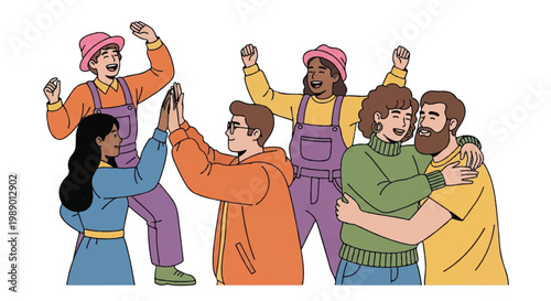 Diverse group celebrating achievement together illustration