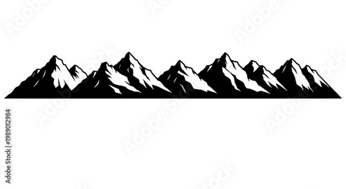 Mountains range with snow-capped peaks and rugged silhouette featuring landscape, nature, hills with scenery and terrain elements for geography,