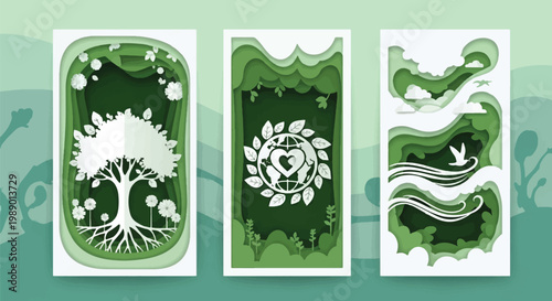 Eco-friendly Earth day illustrations promoting Earth protection and nature conservation