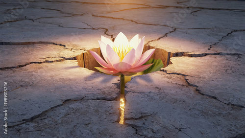 pink lily blooming on cracked floor hope concept illustration.ai 