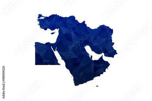 Middle East Map - Polygon Style Vector Illustration in Dark Blue Gradient, Low Poly Geometric Design, Isolated on White Background for Infographics and Education.