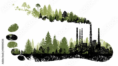 Visualizing the ecological footprint nature's green forests contrasting with harmful industrial emissions