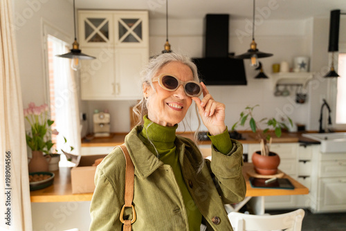 Senior woman posing for social media
