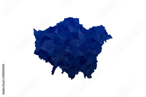 London Map - Polygon Style Vector Illustration in Dark Blue Gradient, Low Poly Geometric Design, Isolated on White Background for Infographics and Education.