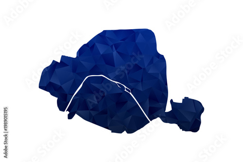Paris Map - Polygon Style Vector Illustration in Dark Blue Gradient, Low Poly Geometric Design, Isolated on White Background for Infographics and Education.