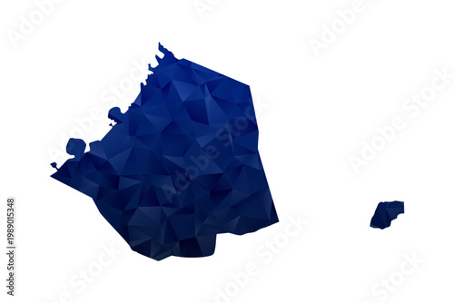 Dubai Map - Polygon Style Vector Illustration in Dark Blue Gradient, Low Poly Geometric Design, Isolated on White Background for Infographics and Education.